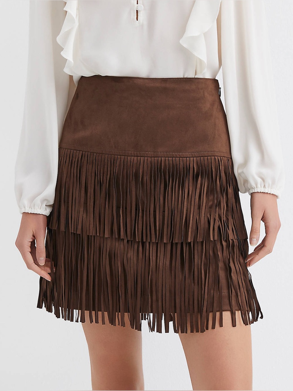 Loft Fringe Faux Suede Mini Skirt.  Size 4